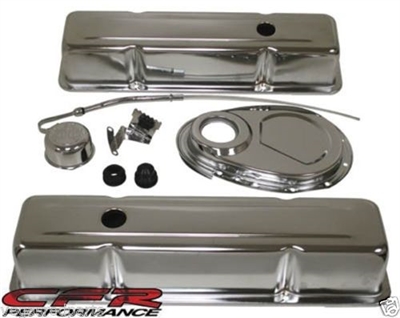 Small Block 350 Chevy Chrome steel Dress up Kit TALL valve cover chevrolet