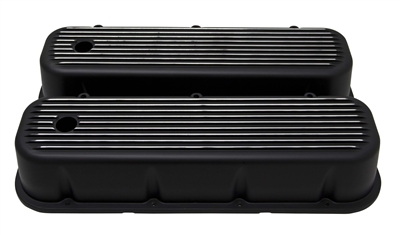 1965-95 CHEVY BB 396-427-454-502 TALL ALUMINUM VALVE COVERS - FINNED BLACK