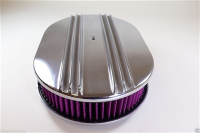 12 inch Polished Aluminum Oval Air Cleaner Half Finned nostalgia chevy ford washable