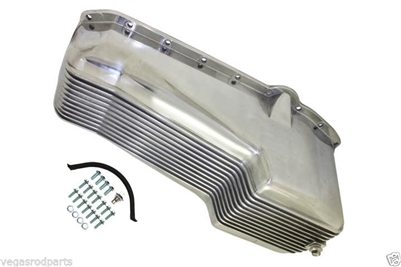 Polished Aluminum STOCK Oil Pan small block chevy driver side dip stick