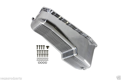 Polished Aluminum  Oil Pan 1980-1985 passenger side dip stick 2 pc rear main seal