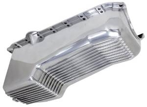 Polished Aluminum  Oil Pan 1986 and up passenger side dip stick one pc rear main seal