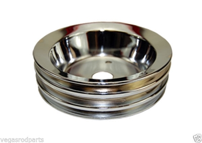 Triple Groove Crankshaft Pulley small block chevy chrome steel