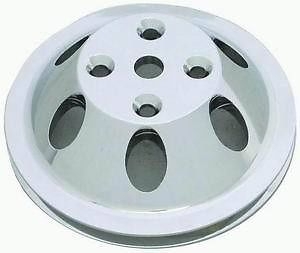 Small Block Chevy polished aluminum Water Pump Pulley long single groove 1 v 350