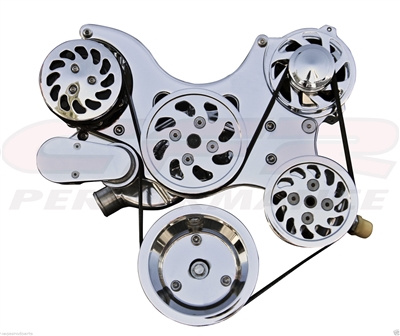 BILLET CHEVY BB COMPLETE PULLEY, BRACKET & PUMP SERPENTINE KIT  POLISHED
