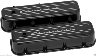 BILLET SPECIALTIES CHEVROLET SCRIPT BLACK ALUMINUM big block chevy TALL VALVE COVERS,CHEVY