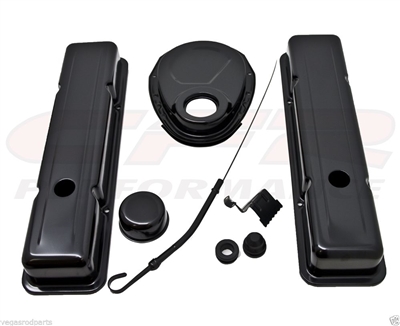 Small Block 350 Chevy black steel Dress up Kit short valve cover chevrolet