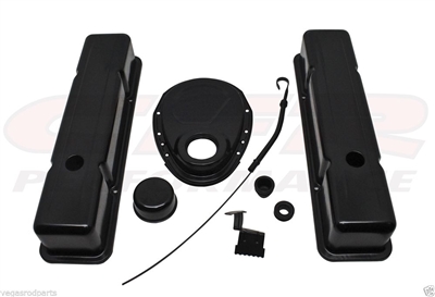 Small Block 350 Chevy black steel Dress up Kit TALL valve cover chevrolet