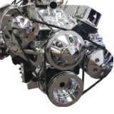 CHEVY SMALL BLOCK COMPLETE PULLEY, BRACKET & PUMP SET long pump - POLISHED
