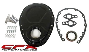 CHEVY SMALL BLOCK 283-305-327-350-400 STEEL TIMING CHAIN COVER SET W/ TIMING TAB