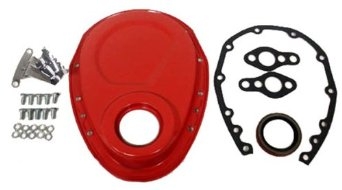 CHEVY SMALL BLOCK 283-305-327-350-400 STEEL TIMING CHAIN COVER SET W/ TIMING TAB