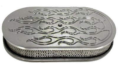 Chevy Ford Mopar 15" Oval Chrome Aluminum Air Cleaner  Flames