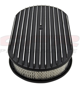 CHEVY FORD 15â€ OVAL ALUMINUM AIR CLEANER full FINNED BLACK Nostalgia Partial