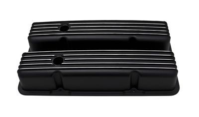1958-86 CHEVY SB 283-400 TALL ALUMINUM VALVE COVERS - FULL FINNED BLACK