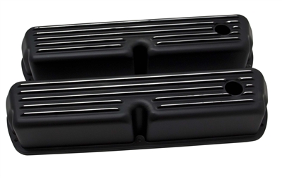 1962-85 FORD SB 289-302-351W-5.0L TALL ALUMINUM VALVE COVERS - FINNED BLACK