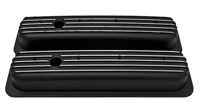 1987-97 CHEVY 5.0L & 5.7L SHORT BLACK ALUMINUM CENTER BOLT VALVE COVERS - FINNED