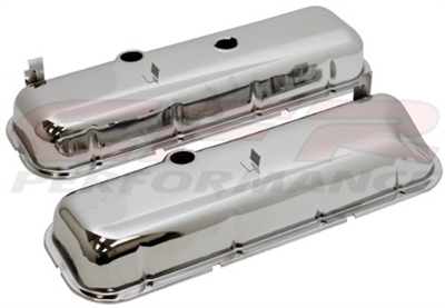 1965-72 CHEVY BIG BLOCK 396-427-454 TALL OEM STYLE (RECESSED CORNER) STEEL VALVE COVERS - CHROME