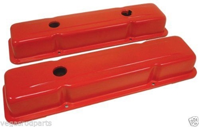 Orange Chevy Valve Cover 283 305 327 350 steel short style chevrolet 3 hole twist