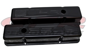 STEEL BLACK Valve Covers Chevy SBC 283 305 350 400 SMALL BLOCK 350 logo