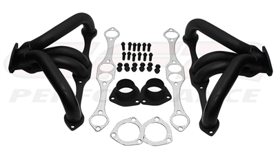 Chevy Small Block black tri five 5 block hugger Headers 1955 1957