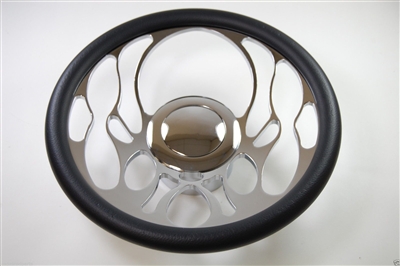 Chrome Aluminum Steering Wheel FLAME STYLE 14" flame flaming ididit billet grant spec