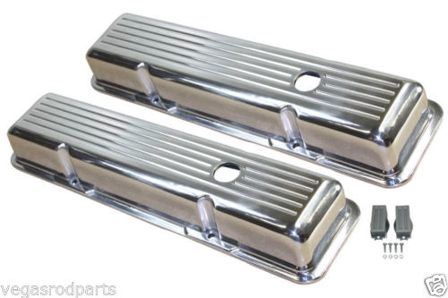 Racing Power Company R6186 Short Finned Polished Aluminum Valve Cover for Small Block Chevy 