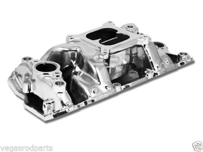 Intake Manifold plus Carbureted Aluminum crosswinds polished small Chevy 52025