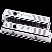 Polished Aluminum Small Block Chevy Valve Cover 305 350 327 Chevrolet cross flag
