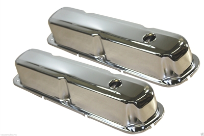 1967-89 MOPAR SMALL BLOCK 318-340-360 SHORT STEEL VALVE COVERS CHROME