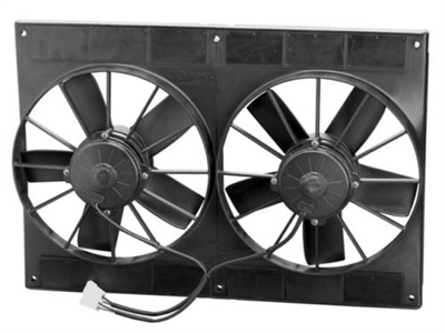 Universal Dual High Flow 11" Fan 12volt Black Plastic shroud electric