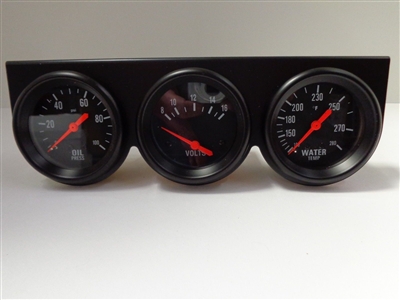 Black Steel Triple Gauge Kit Mechanical Oil Pressure Voltage Water Temperature