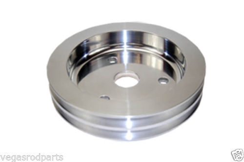 Polished Short Water Pump Pulley & For SBC Chevy Aluminum Crank Pulley Double 2 Groove 