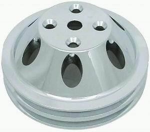 Small Block Chevy polished aluminum Water Pump Pulley long double groove 1 v 350