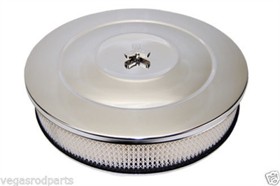 CHEVY FORD pro 14" CHROME STEEL AIR CLEANER SET HI-LIP BASE paper FILTER