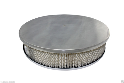 CHEVY FORD MOPAR 14" ROUND POLISHED ALUMINUM AIR CLEANER SMOOTh flat base