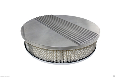 CHEVY FORD MOPAR 14" ROUND POLISHED ALUMINUM AIR CLEANER - RETRO FINNED