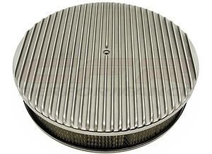 CHEVY/FORD/MOPAR 14" ROUND POLISHED ALUMINUM AIR CLEANER - RETRO FINNED recessed