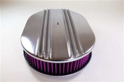 15 inch Polished Aluminum Oval Air Cleaner Half Finned nostalgia chevy ford washable
